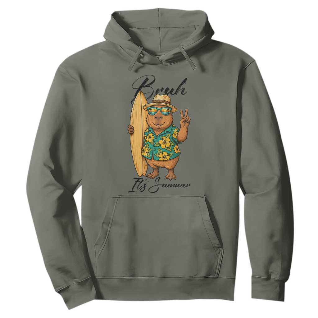 Bruh Its Summer Hoodie Funny Capybara Surfer Beach Vacation Gift