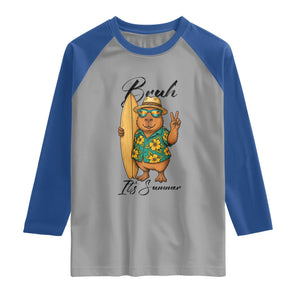 Bruh Its Summer Raglan Shirt Funny Capybara Surfer Beach Vacation Gift