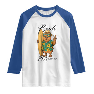 Bruh Its Summer Raglan Shirt Funny Capybara Surfer Beach Vacation Gift