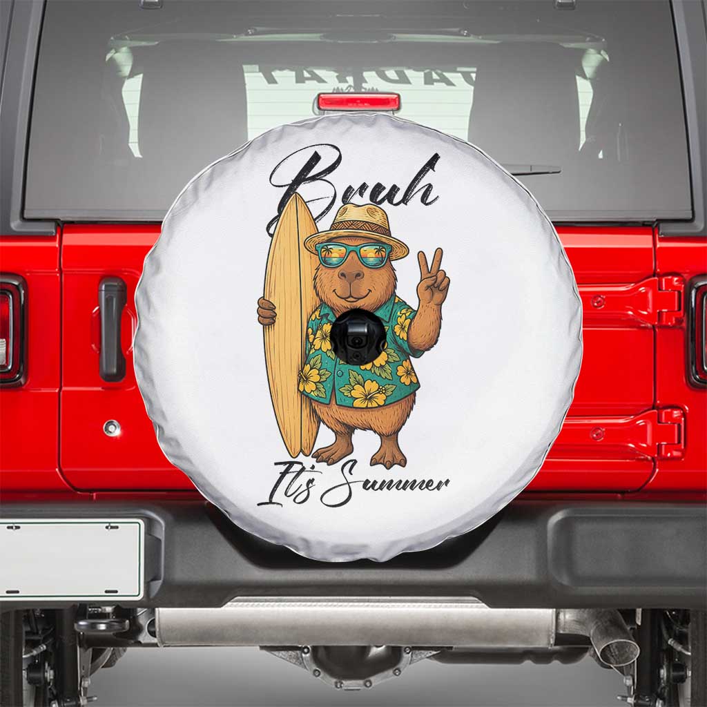Bruh Its Summer Spare Tire Cover Funny Capybara Surfer Beach Vacation Gift