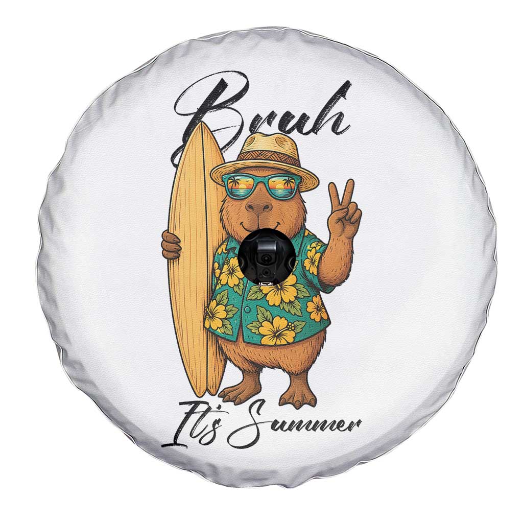 Bruh Its Summer Spare Tire Cover Funny Capybara Surfer Beach Vacation Gift