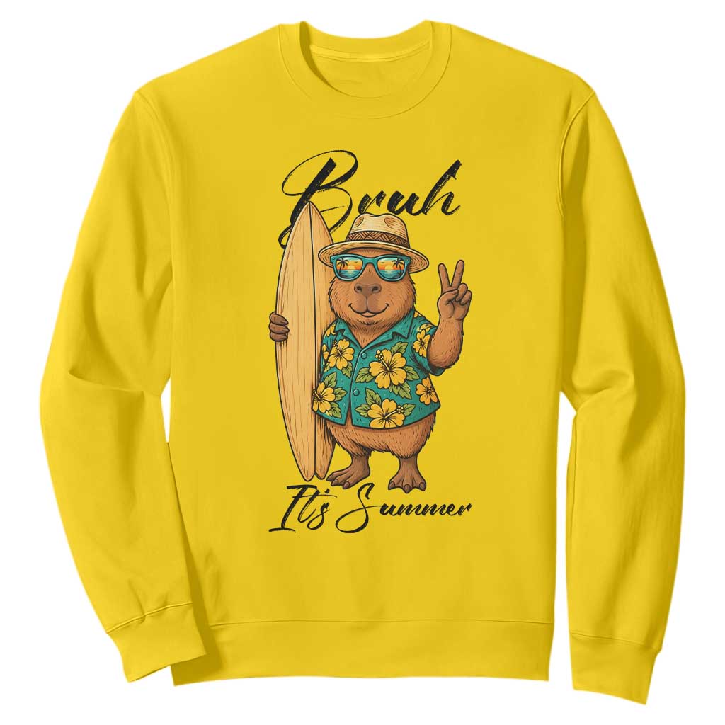 Bruh Its Summer Sweatshirt Funny Capybara Surfer Beach Vacation Gift