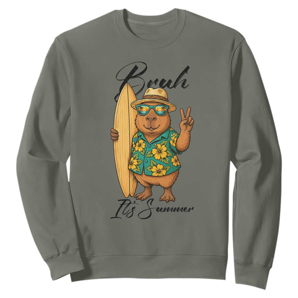Bruh Its Summer Sweatshirt Funny Capybara Surfer Beach Vacation Gift