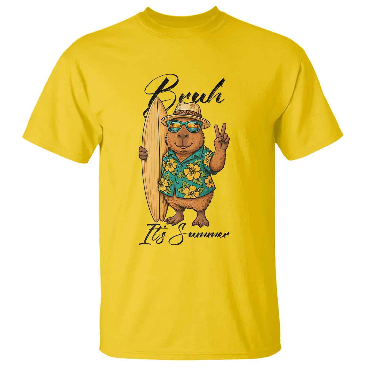 Bruh Its Summer T Shirt Funny Capybara Surfer Beach Vacation Gift TS12 Daisy Print Your Wear