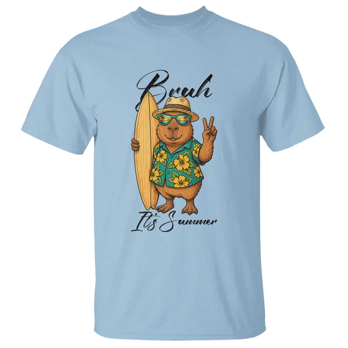 Bruh Its Summer T Shirt Funny Capybara Surfer Beach Vacation Gift TS12 Light Blue Print Your Wear