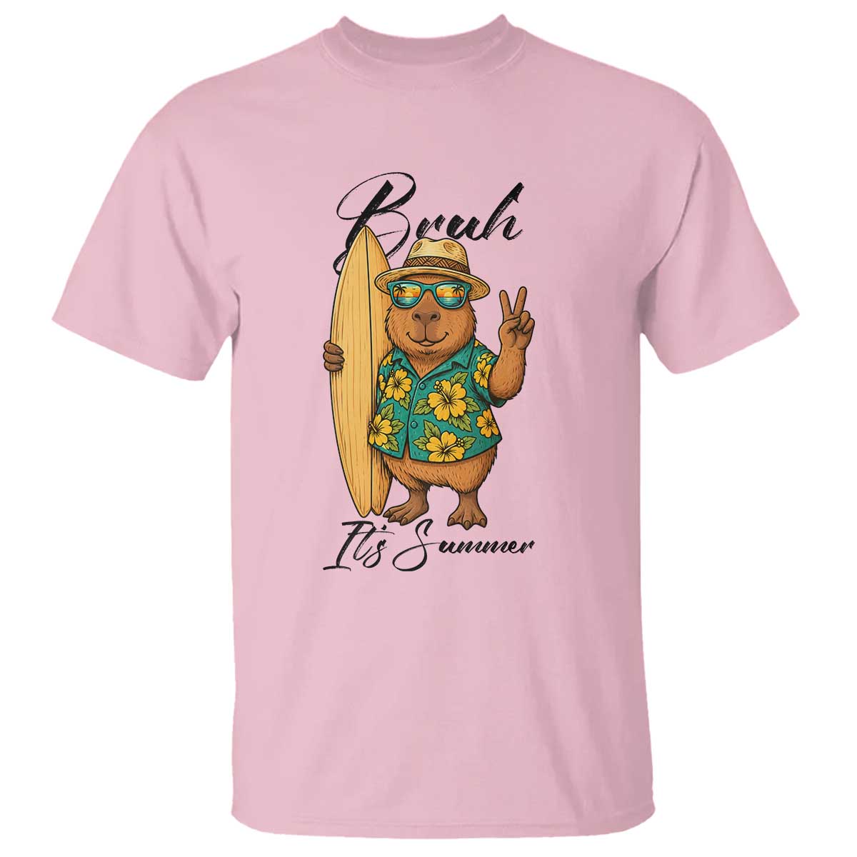 Bruh Its Summer T Shirt Funny Capybara Surfer Beach Vacation Gift TS12 Light Pink Print Your Wear