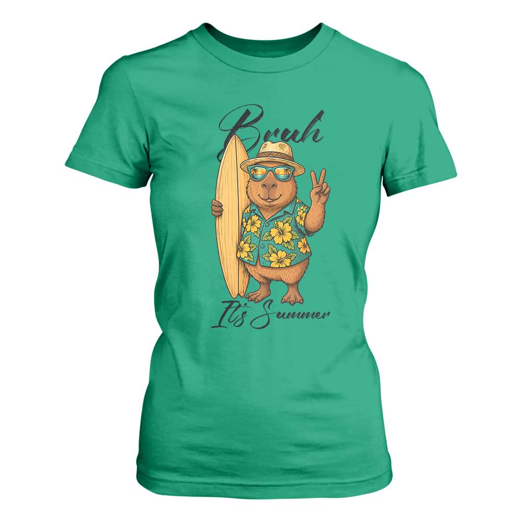 Bruh Its Summer T Shirt For Women Funny Capybara Surfer Beach Vacation Gift TS12 Irish Green Print Your Wear