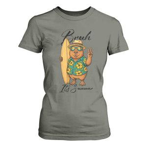 Bruh Its Summer T Shirt For Women Funny Capybara Surfer Beach Vacation Gift TS12 Military Green Print Your Wear
