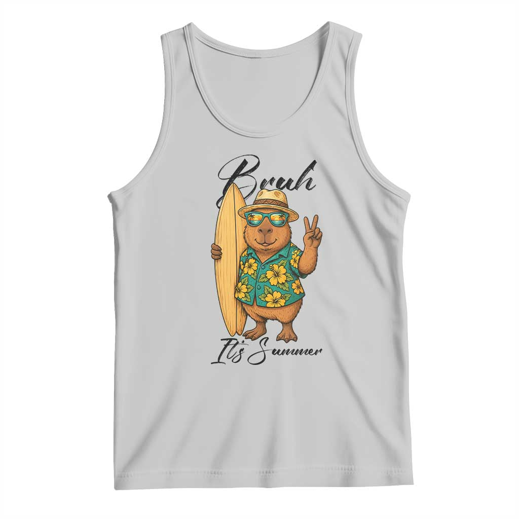 Bruh Its Summer Tank Top Funny Capybara Surfer Beach Vacation Gift TS12 Ash Print Your Wear