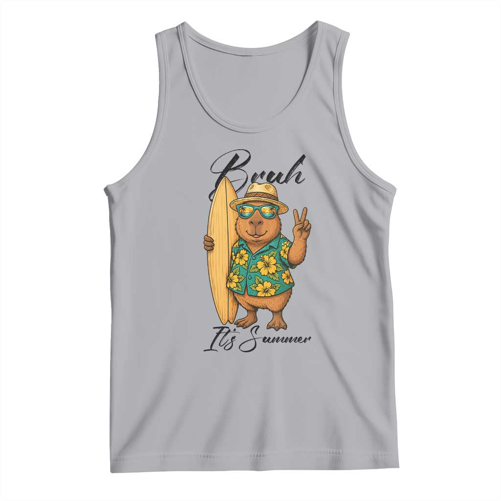 Bruh Its Summer Tank Top Funny Capybara Surfer Beach Vacation Gift TS12 Athletic Heather Print Your Wear