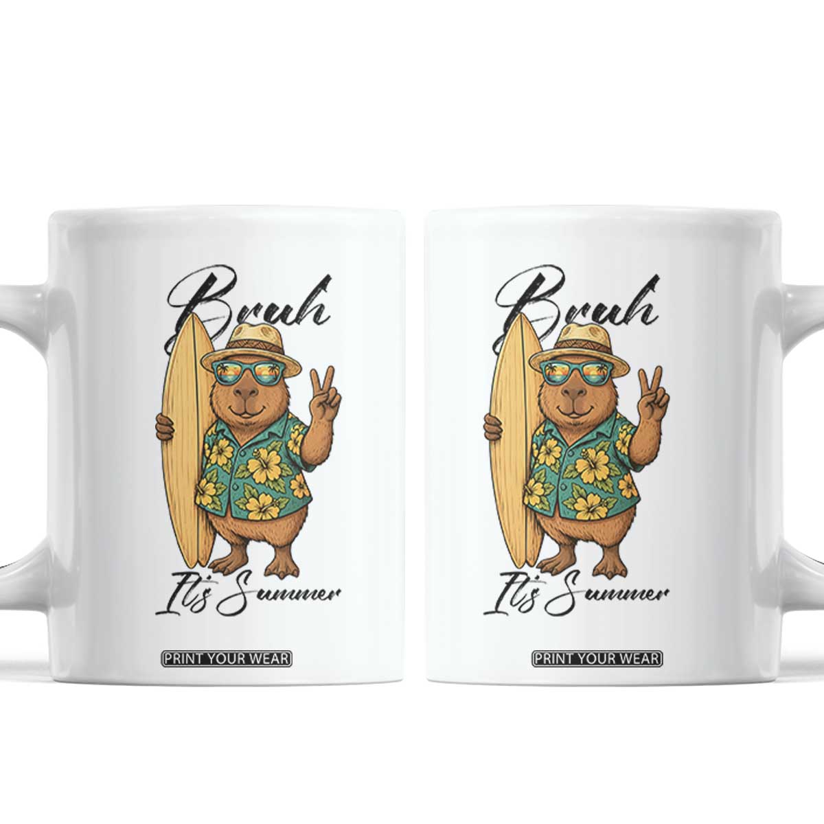 Bruh Its Summer Coffee Mug Funny Capybara Surfer Beach Vacation Gift