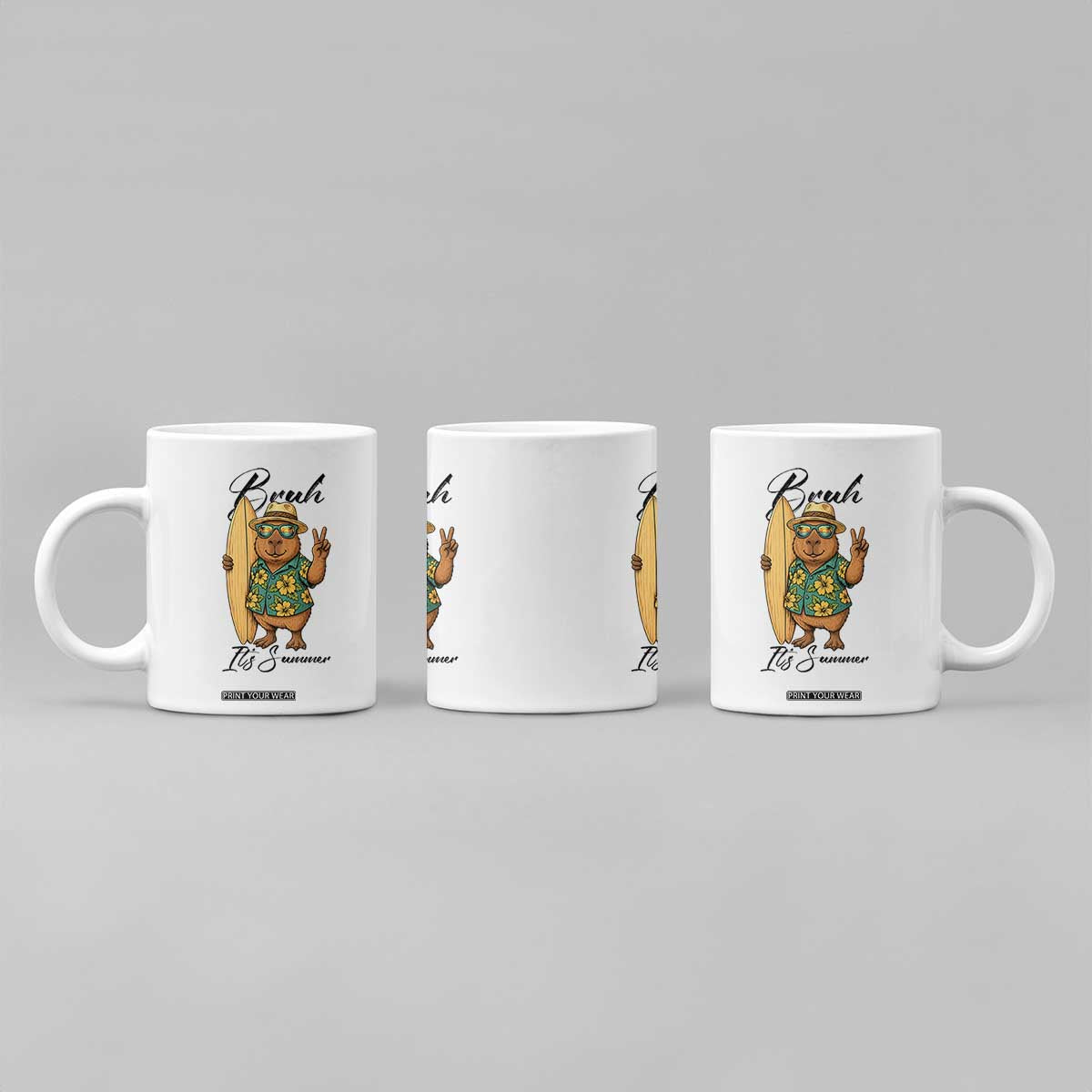 Bruh Its Summer Coffee Mug Funny Capybara Surfer Beach Vacation Gift