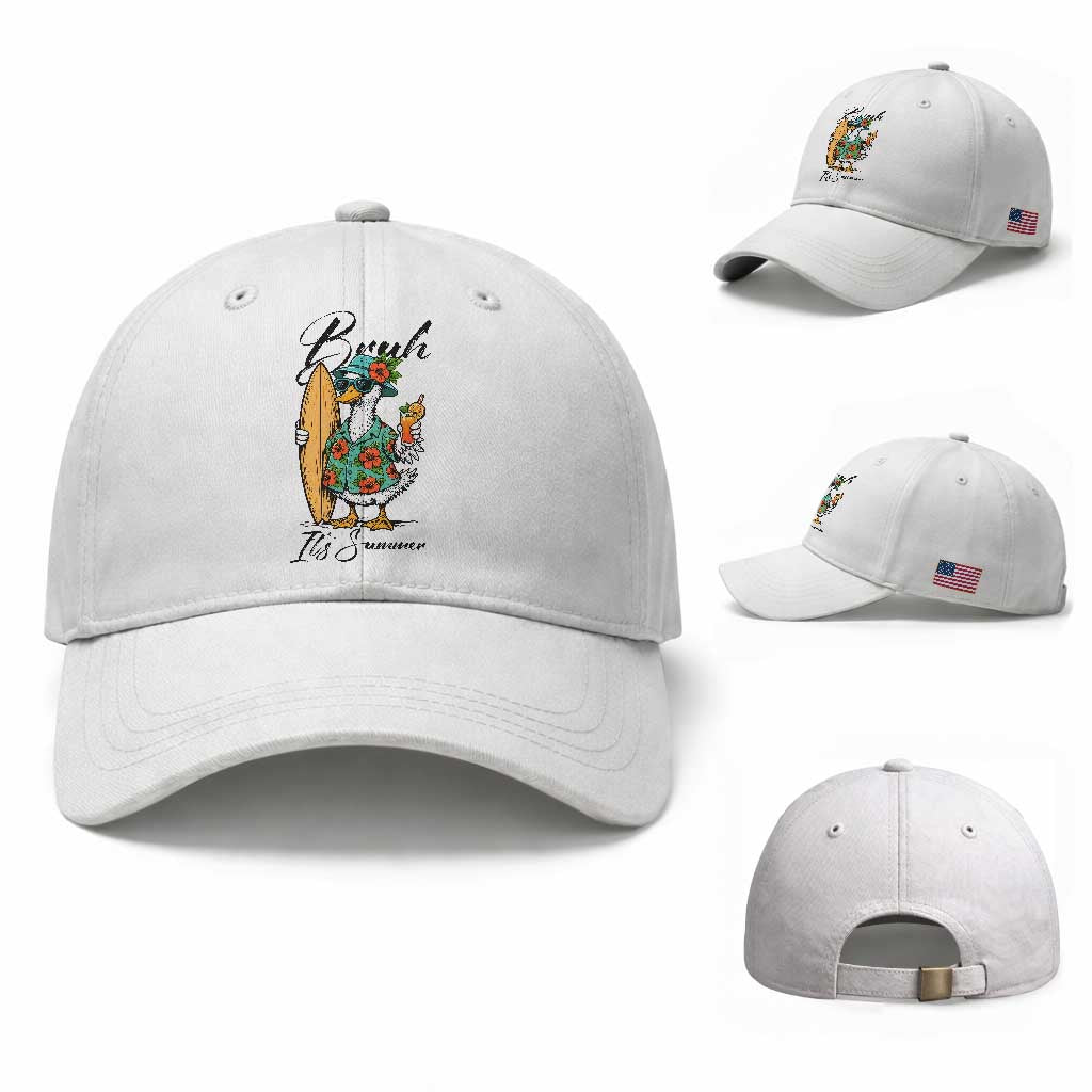 Bruh Its Summer Baseball Cap Funny Hawaiian Goose Surfer Graphic