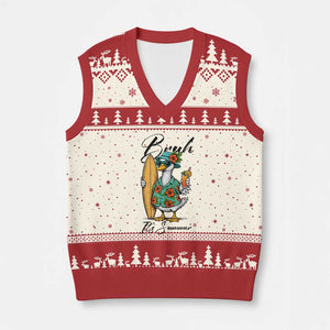 Bruh Its Summer V-Neck Knit Sweater Vest Funny Hawaiian Goose Surfer Graphic TS12 Beige Red Print Your Wear