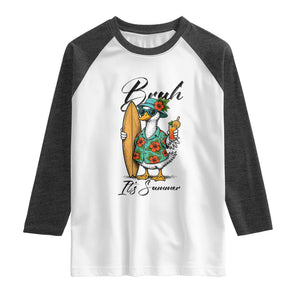 Bruh Its Summer Raglan Shirt Funny Hawaiian Goose Surfer Graphic TS12 White Heather Charcoal Print Your Wear