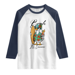 Bruh Its Summer Raglan Shirt Funny Hawaiian Goose Surfer Graphic TS12 White Navy Print Your Wear