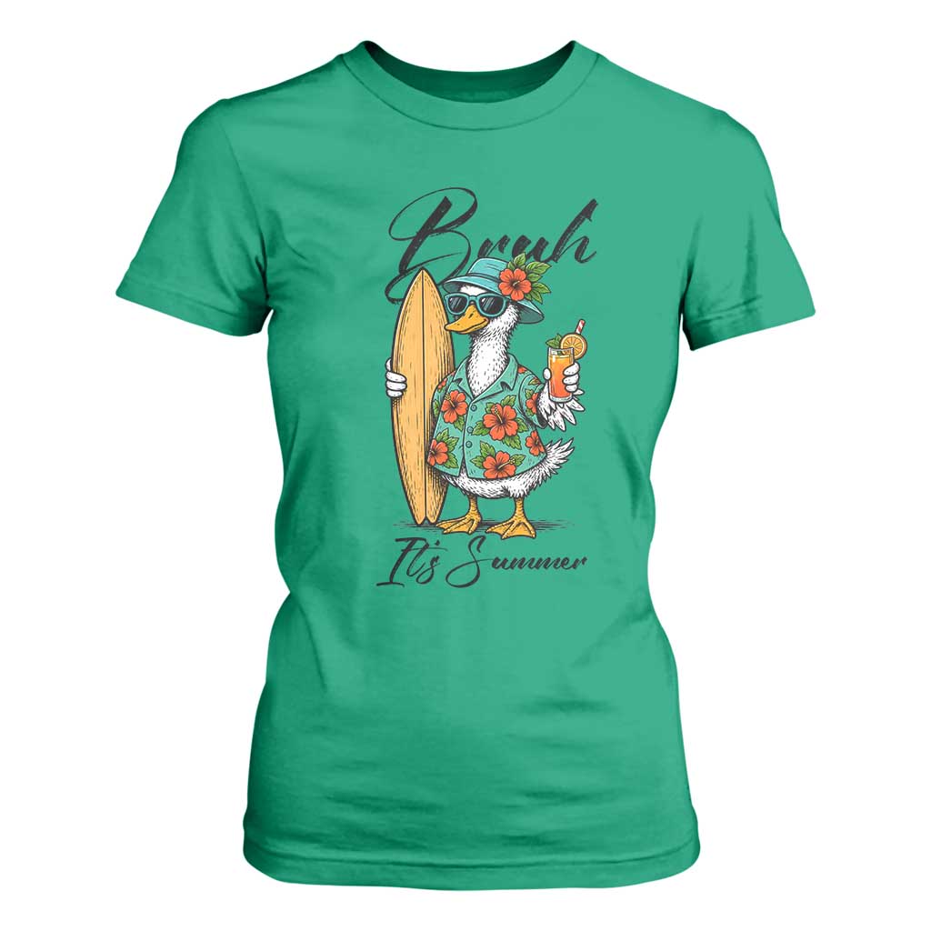 Bruh Its Summer T Shirt For Women Funny Hawaiian Goose Surfer Graphic TS12 Irish Green Print Your Wear