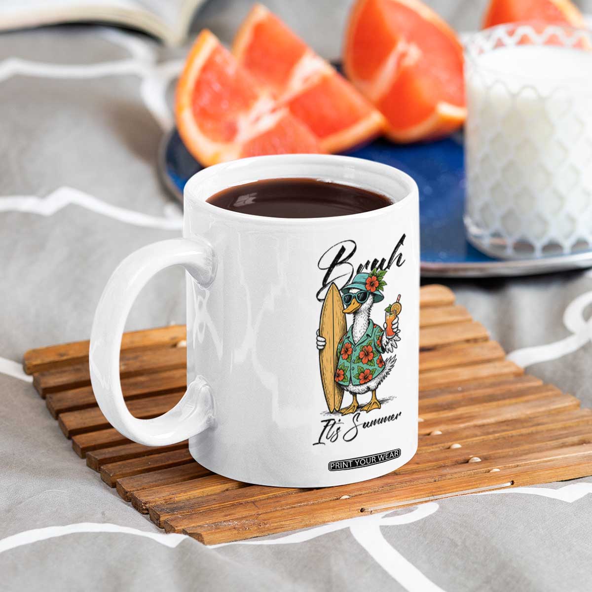 Bruh Its Summer Coffee Mug Funny Hawaiian Goose Surfer Graphic