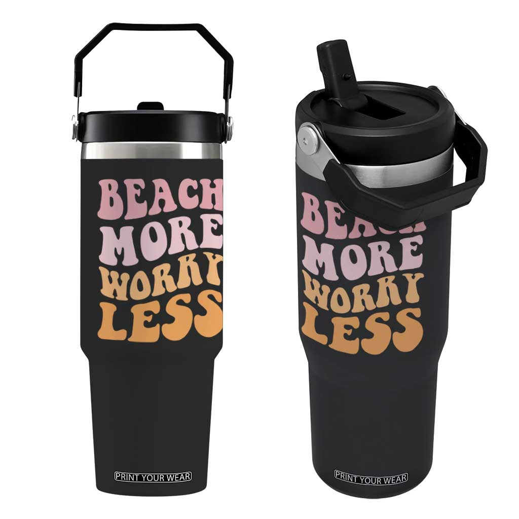 Beach More Worry Less Flip Straw Tumbler Boho Summer Vacation