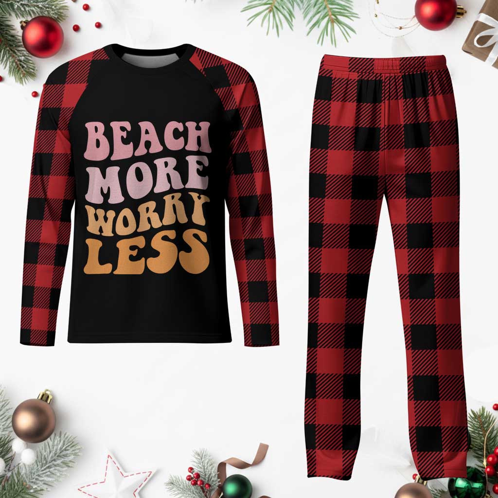 Beach More Worry Less Plaid Pajama Set Boho Summer Vacation