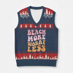 Beach More Worry Less V-Neck Knit Sweater Vest Boho Summer Vacation TS12 Navy Red Print Your Wear