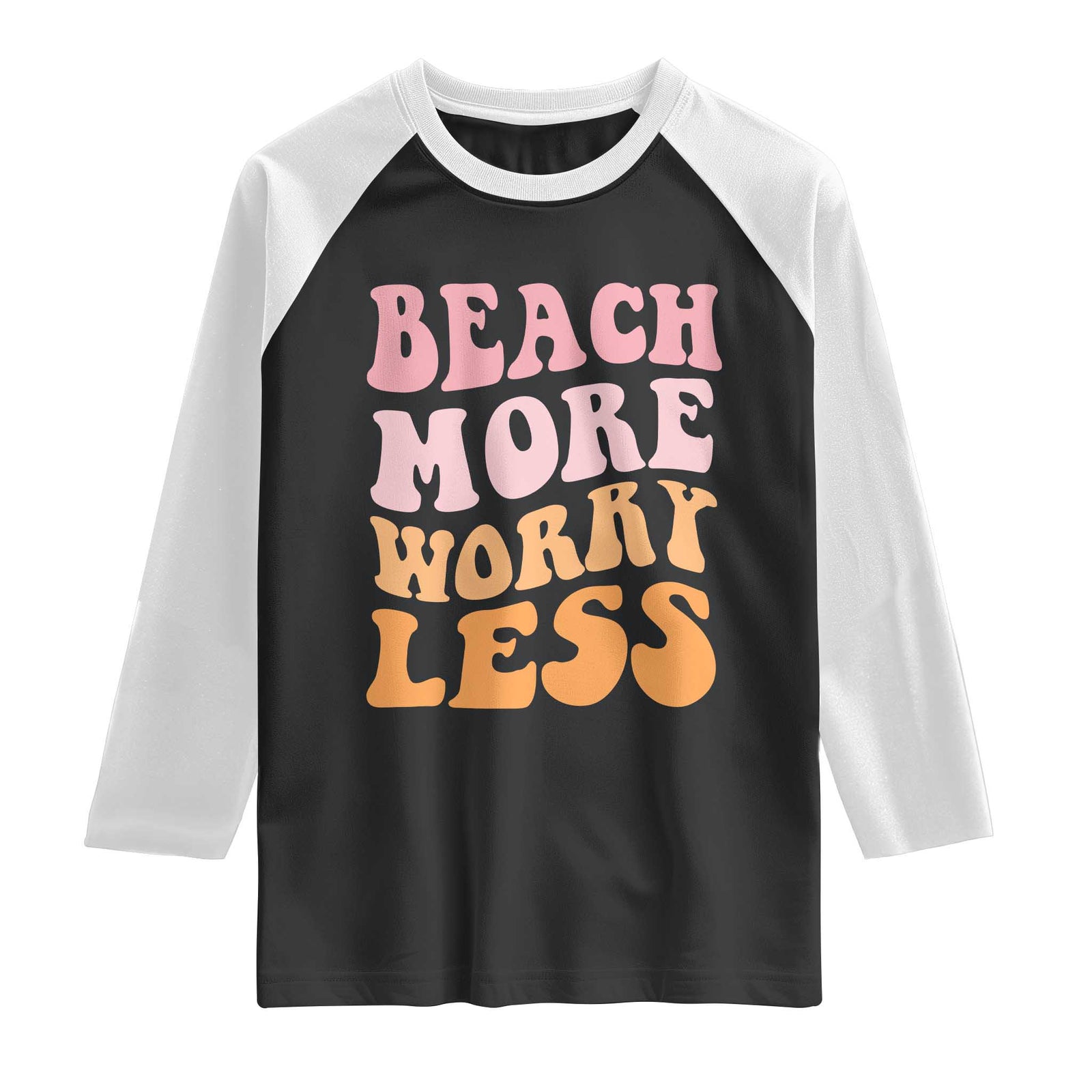 Beach More Worry Less Raglan Shirt Boho Summer Vacation TS12 Black White Print Your Wear