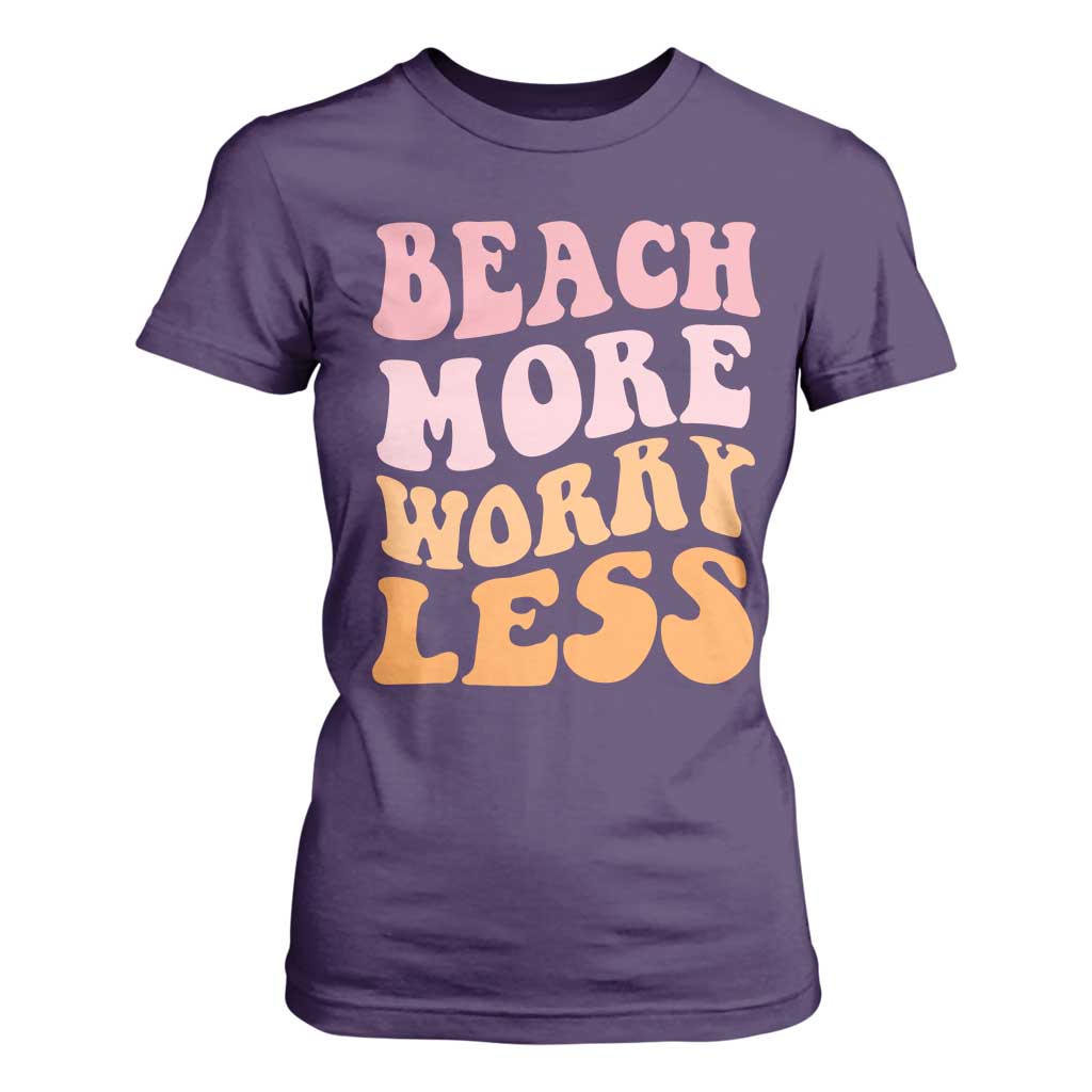 Beach More Worry Less T Shirt For Women Boho Summer Vacation TS12 Purple Print Your Wear