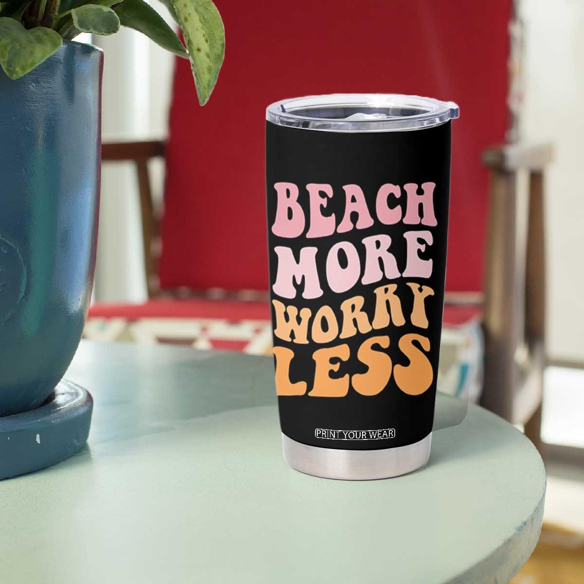 Beach More Worry Less Tumbler Cup Boho Summer Vacation