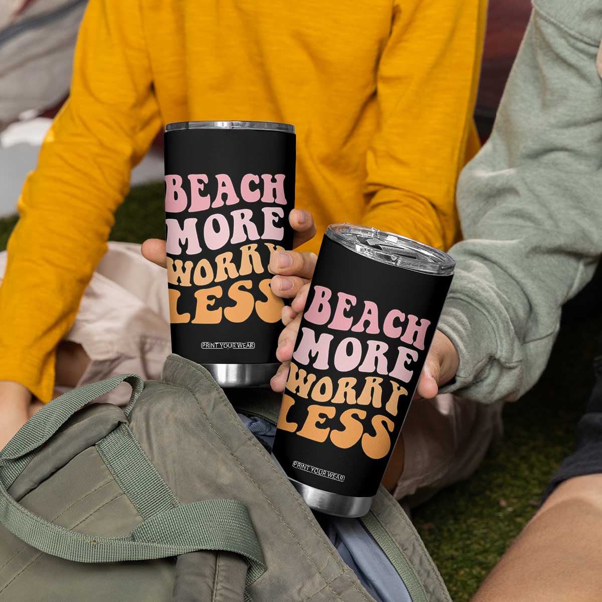 Beach More Worry Less Tumbler Cup Boho Summer Vacation