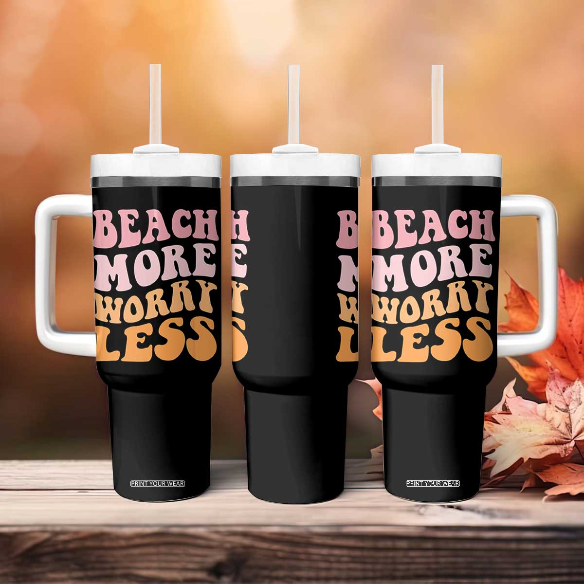 Beach More Worry Less Tumbler With Handle Boho Summer Vacation