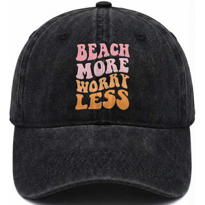 Beach More Worry Less Washed Cotton Baseball Cap Boho Summer Vacation
