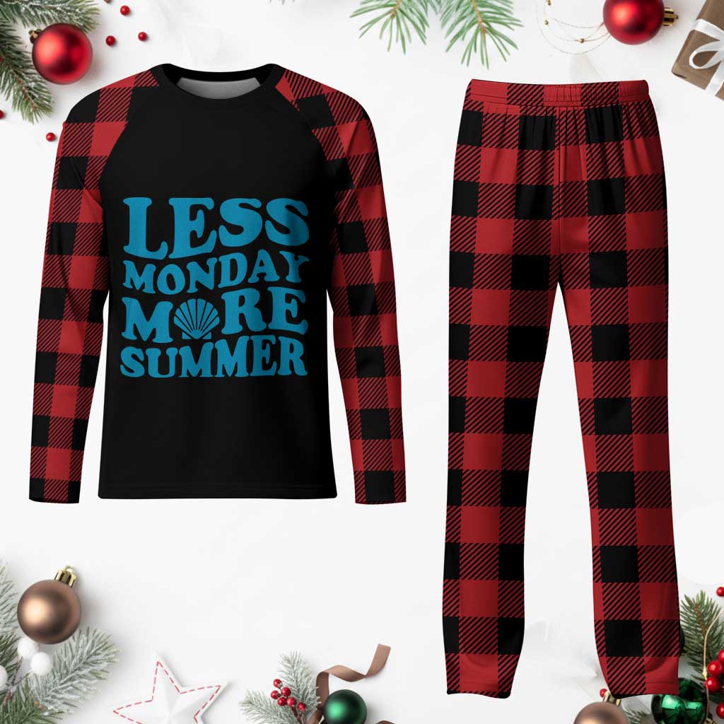 Less Monday More Summer Plaid Pajama Set Retro Beach Seashell Graphic