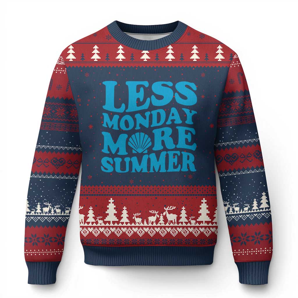 Less Monday More Summer Ugly Christmas Sweater Retro Beach Seashell Graphic TS12 Navy Red Print Your Wear