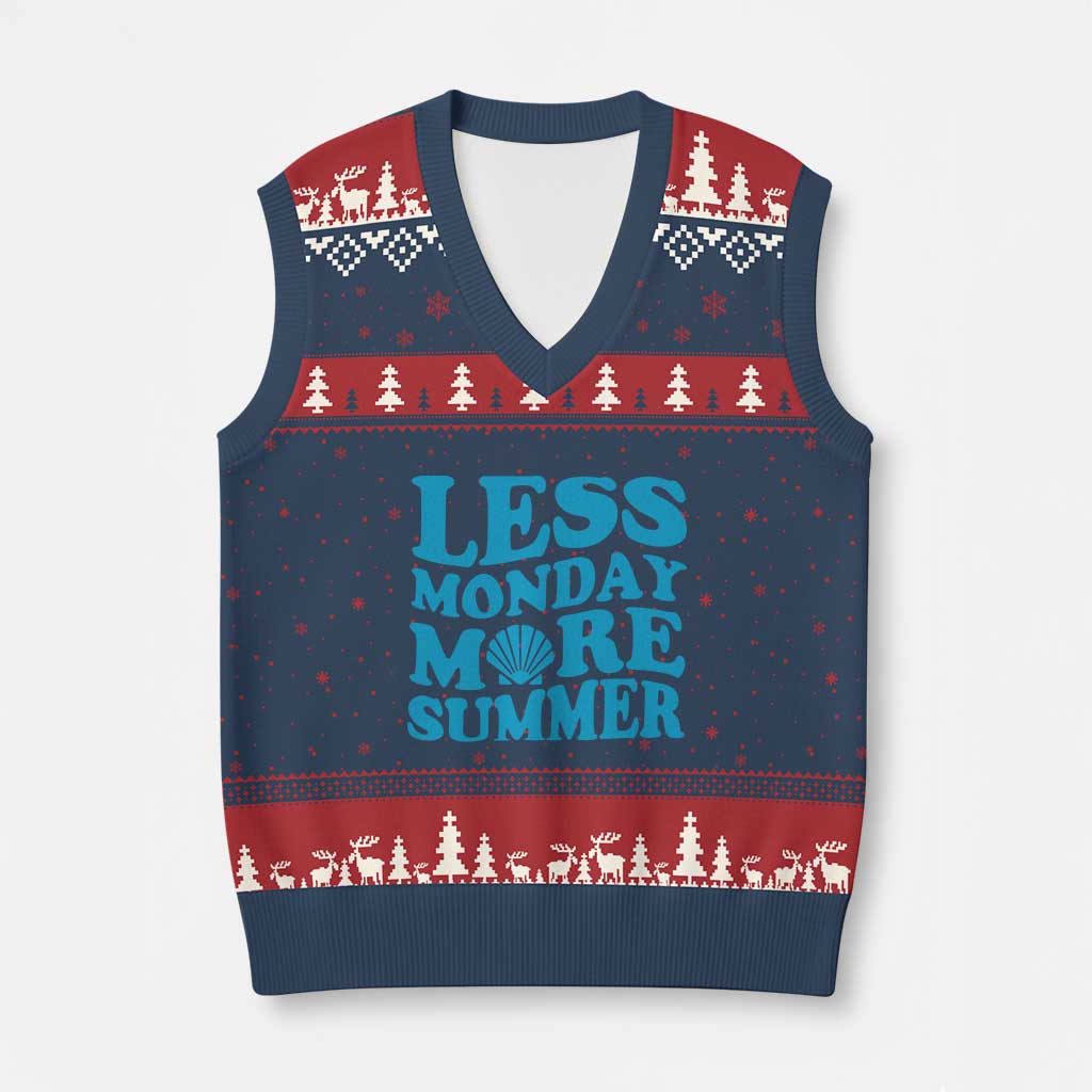 Less Monday More Summer V-Neck Knit Sweater Vest Retro Beach Seashell Graphic TS12 Navy Red Print Your Wear