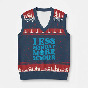 Less Monday More Summer V-Neck Knit Sweater Vest Retro Beach Seashell Graphic TS12 Navy Red Print Your Wear