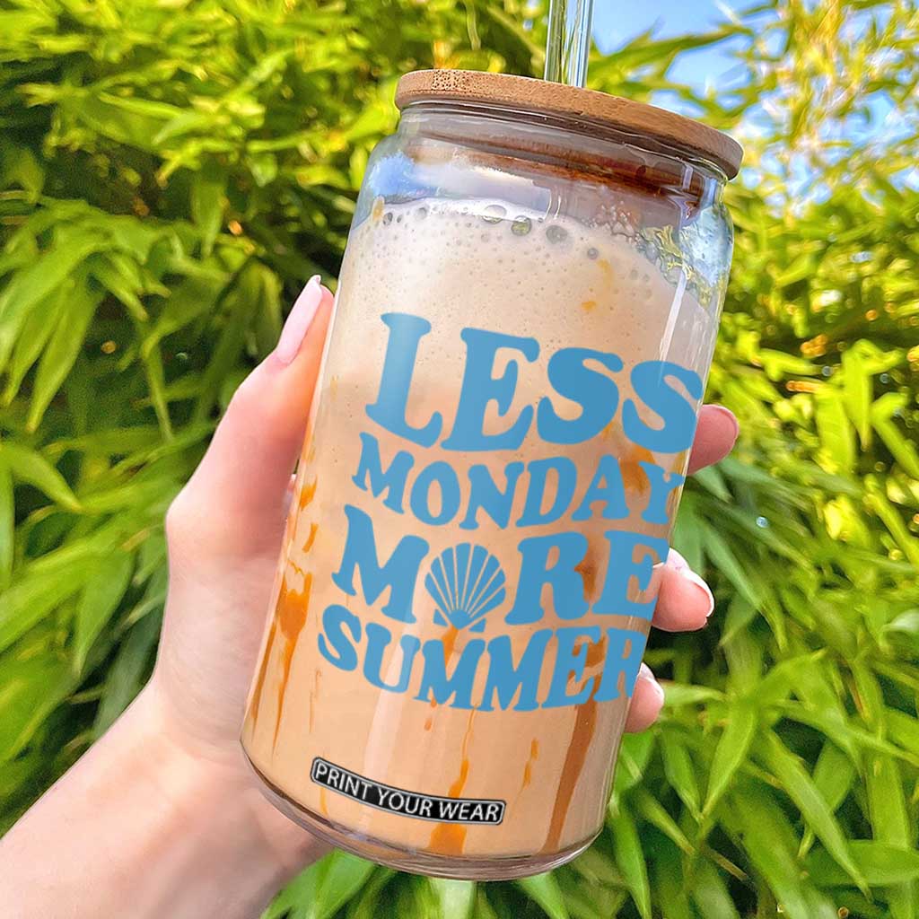 Less Monday More Summer Glass Can Retro Beach Seashell Graphic