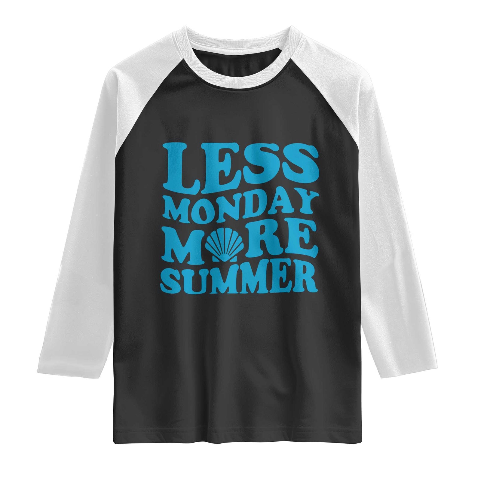 Less Monday More Summer Raglan Shirt Retro Beach Seashell Graphic TS12 Black White Print Your Wear