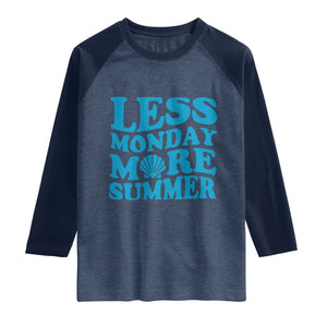Less Monday More Summer Raglan Shirt Retro Beach Seashell Graphic