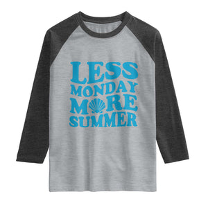 Less Monday More Summer Raglan Shirt Retro Beach Seashell Graphic