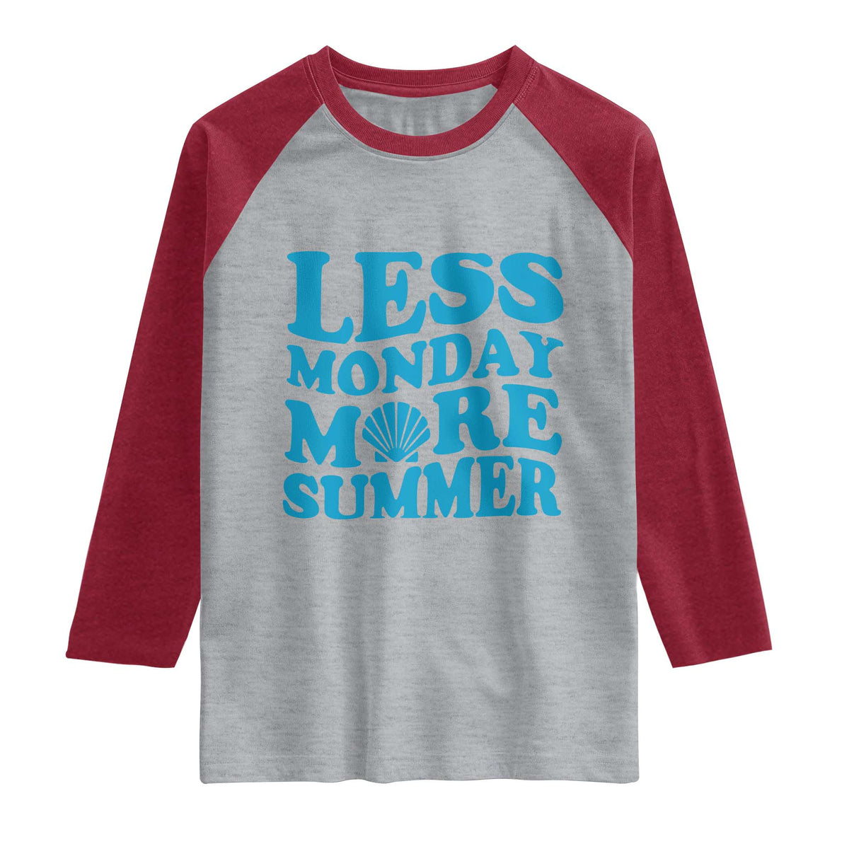 Less Monday More Summer Raglan Shirt Retro Beach Seashell Graphic