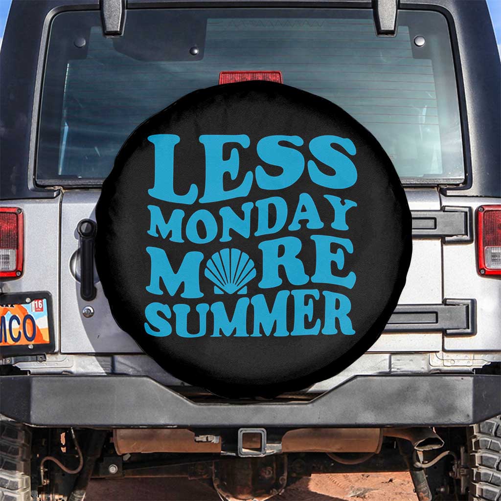 Less Monday More Summer Spare Tire Cover Retro Beach Seashell Graphic TS12 No hole Black Print Your Wear