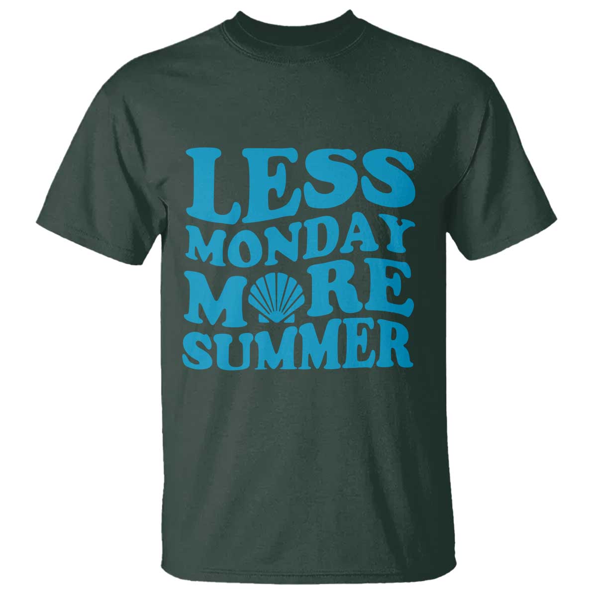 Less Monday More Summer T Shirt Retro Beach Seashell Graphic TS12 Dark Forest Green Print Your Wear