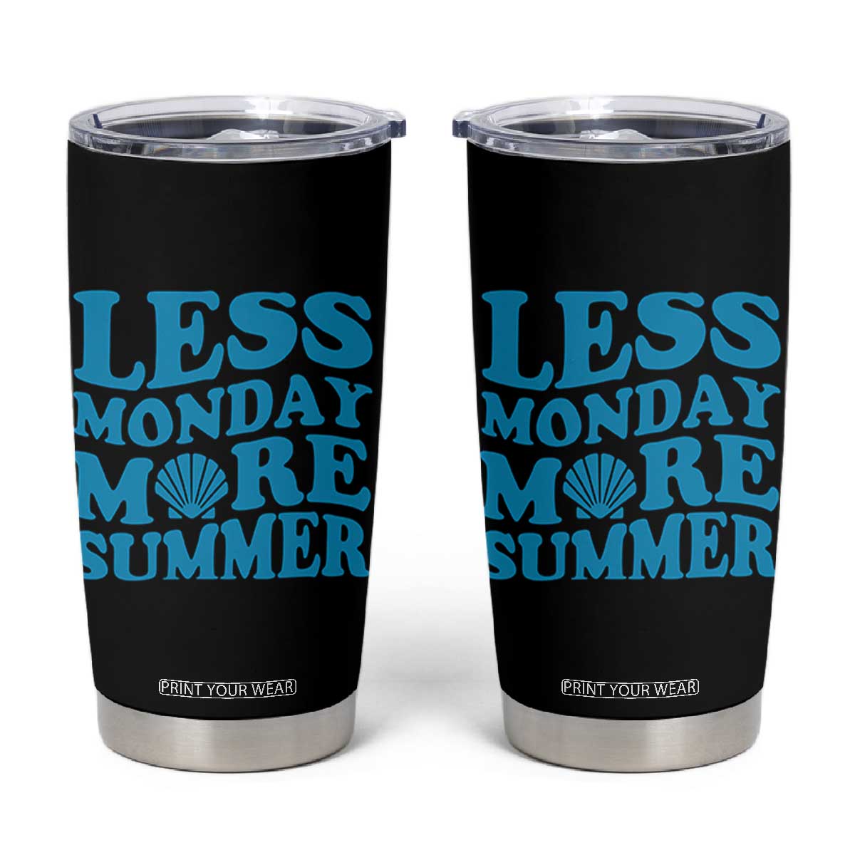 Less Monday More Summer Tumbler Cup Retro Beach Seashell Graphic TS12 Black Print Your Wear