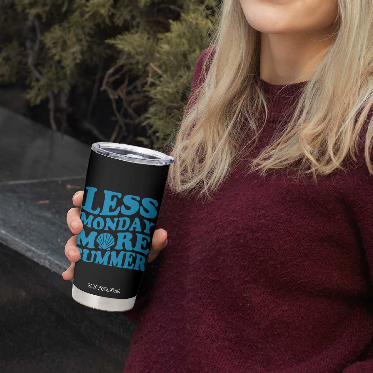 Less Monday More Summer Tumbler Cup Retro Beach Seashell Graphic TS12 Print Your Wear