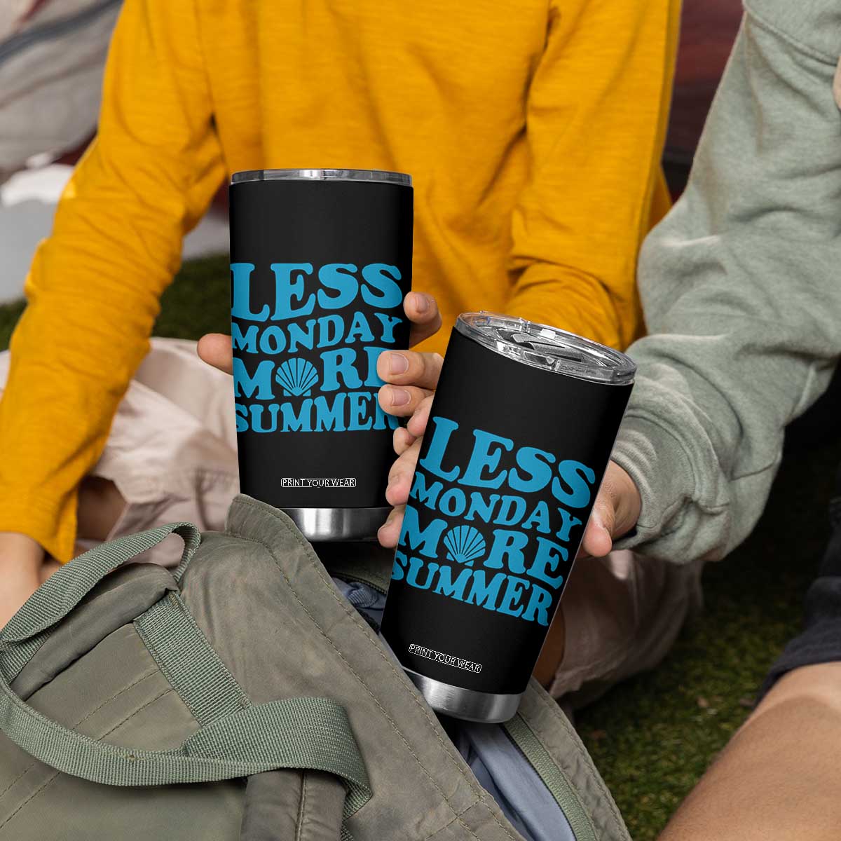 Less Monday More Summer Tumbler Cup Retro Beach Seashell Graphic TS12 Print Your Wear