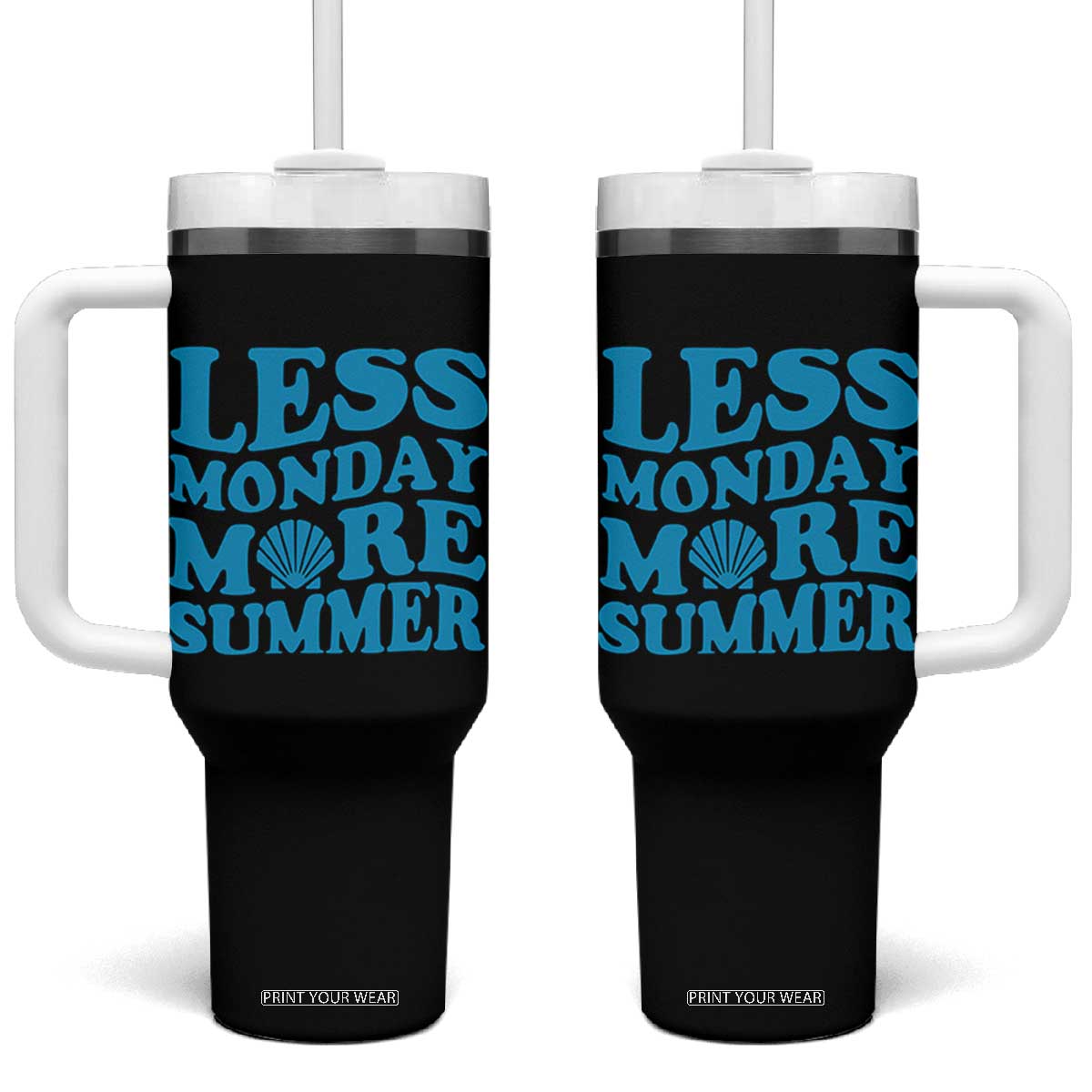 Less Monday More Summer Tumbler With Handle Retro Beach Seashell Graphic TS12 One Size: 40 oz Black Print Your Wear