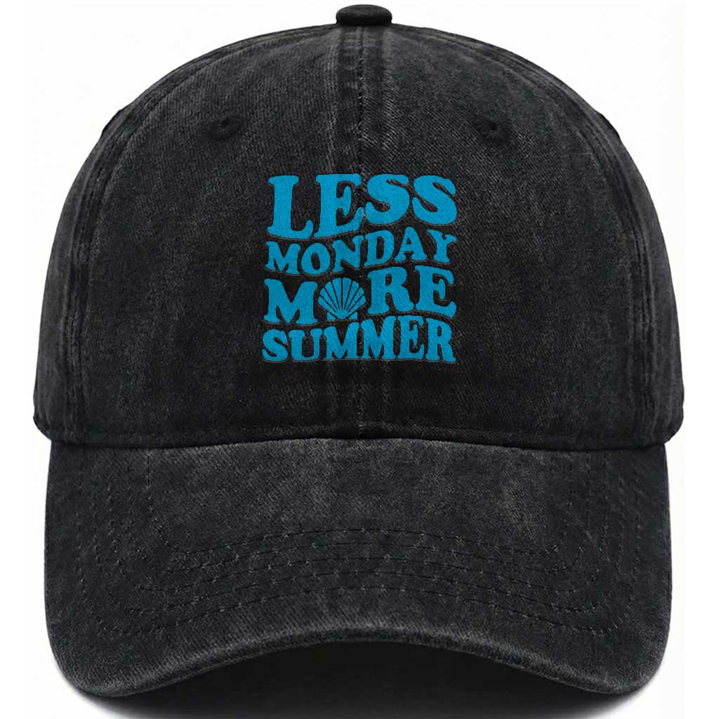 Less Monday More Summer Washed Cotton Baseball Cap Retro Beach Seashell Graphic TS12 Print Your Wear