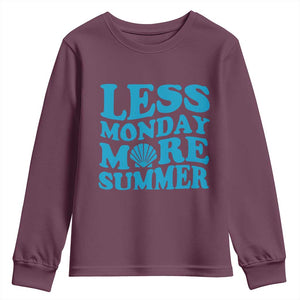 Less Monday More Summer Youth Sweatshirt Retro Beach Seashell Graphic
