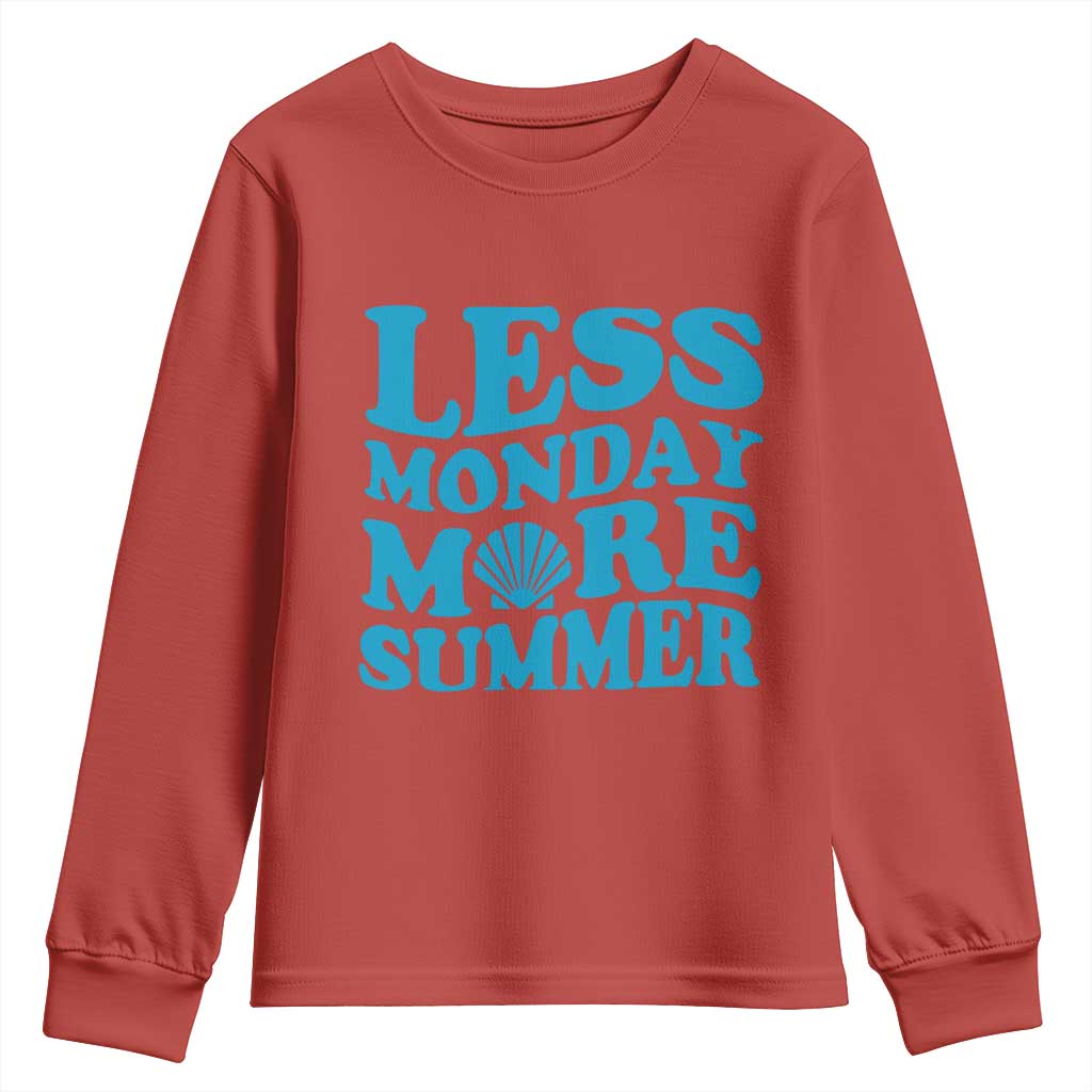 Less Monday More Summer Youth Sweatshirt Retro Beach Seashell Graphic