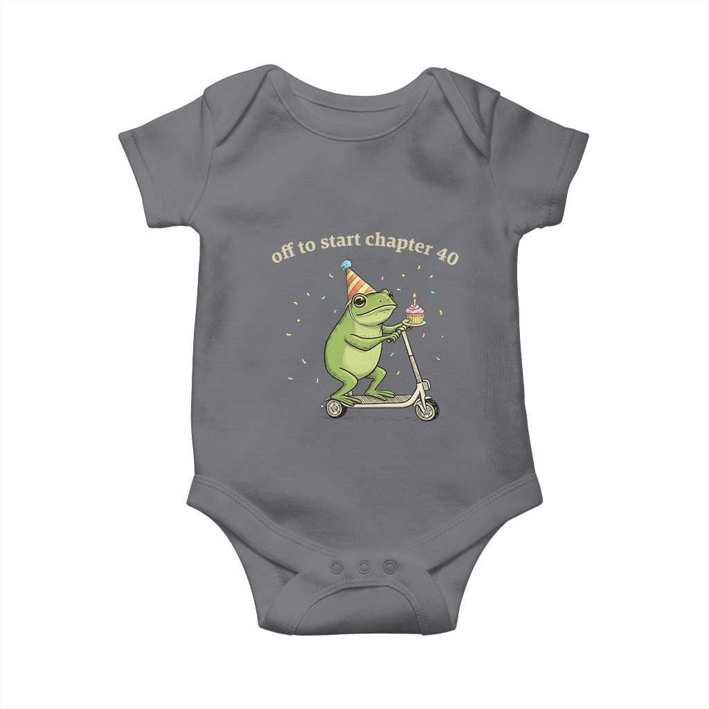 Off To Start Chapter 40 Baby Onesie Funny Frog Scooter 40th Birthday Gift
